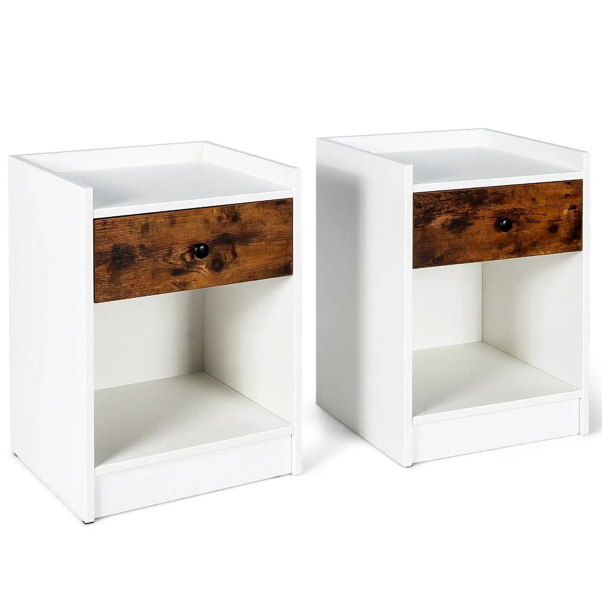 Set of 2 Nightstand with Drawer Cabinet End Side Table Raised Top, photo 3 of 10