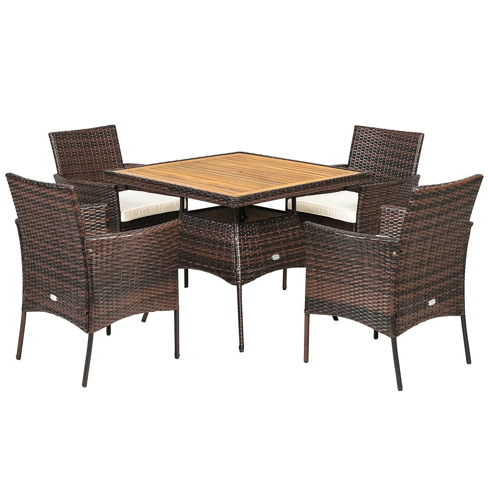 5 Pieces Patio Rattan Dining Furniture Set with Arm Chair and Wooden Table Top by DirectDeals