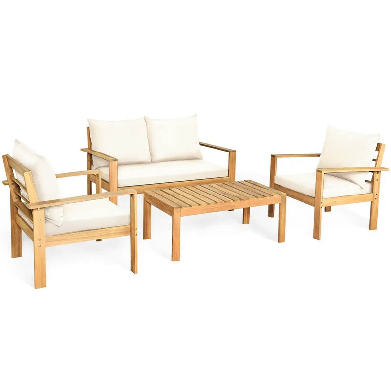 Outdoor 4 Pieces Acacia Wood Chat Set with Water Resistant Cushions by DirectDeals