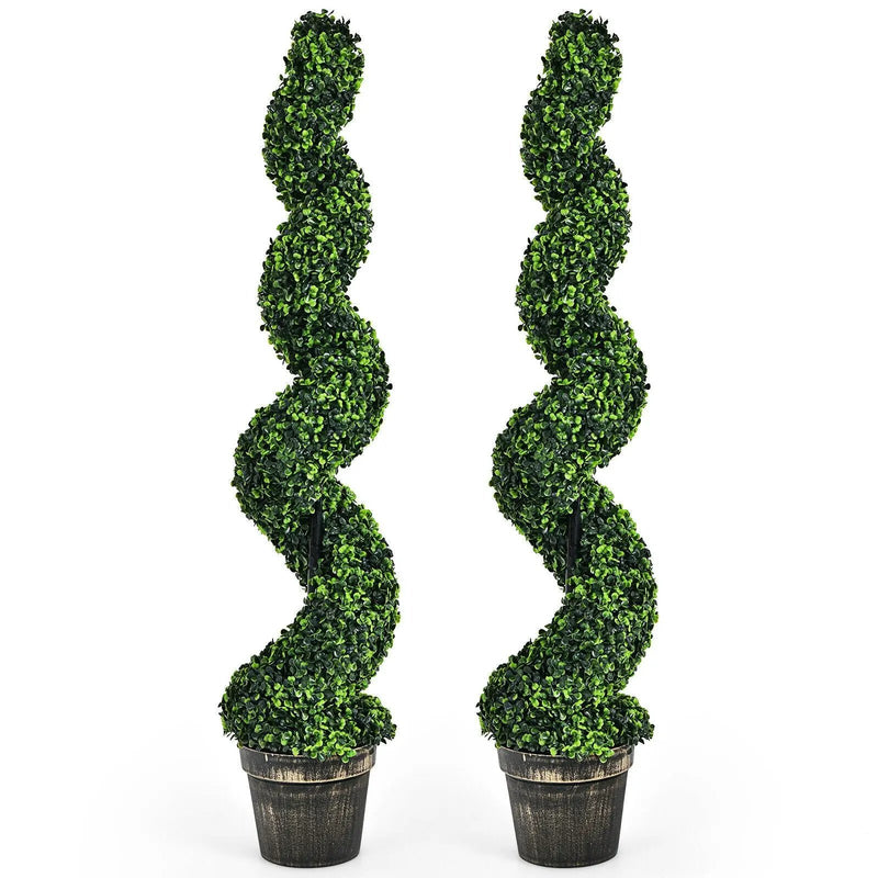 2 Pack 4 Feet Artificial Spiral Boxwood Topiary Indoor Outdoor Decor by DirectDeals