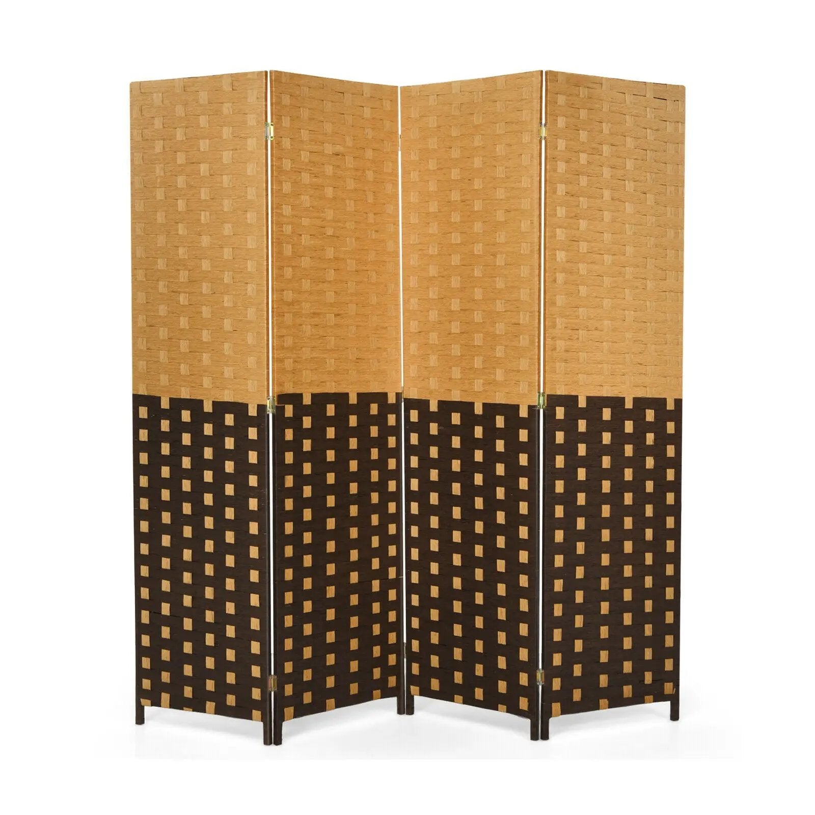4 Panel Portable Folding Hand-Woven Wall Divider Suitable for Home Office-Brown by DirectDeals