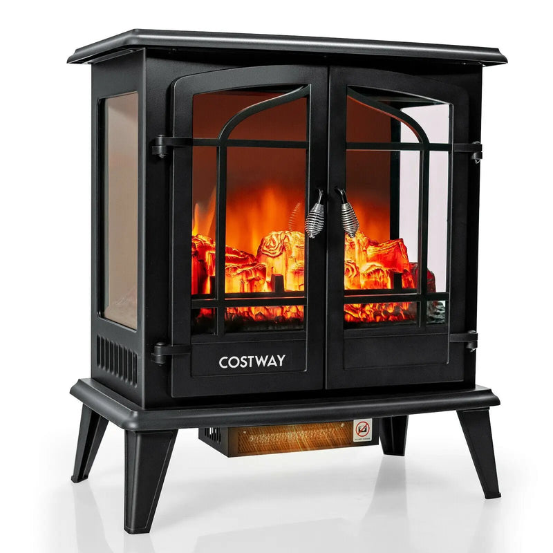 25 Inch Freestanding Electric Fireplace Heater with Realistic Flame effect-Black by DirectDeals