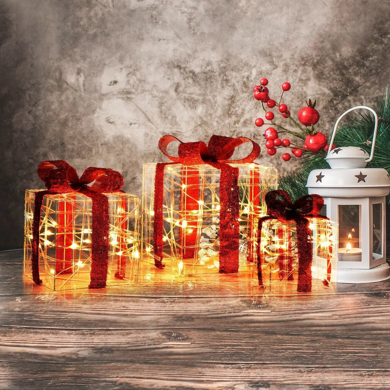 3 Pieces Christmas Lighted Gift Boxes Decorations with 60 LED Lights for Indoor and Outdoor by DirectDeals