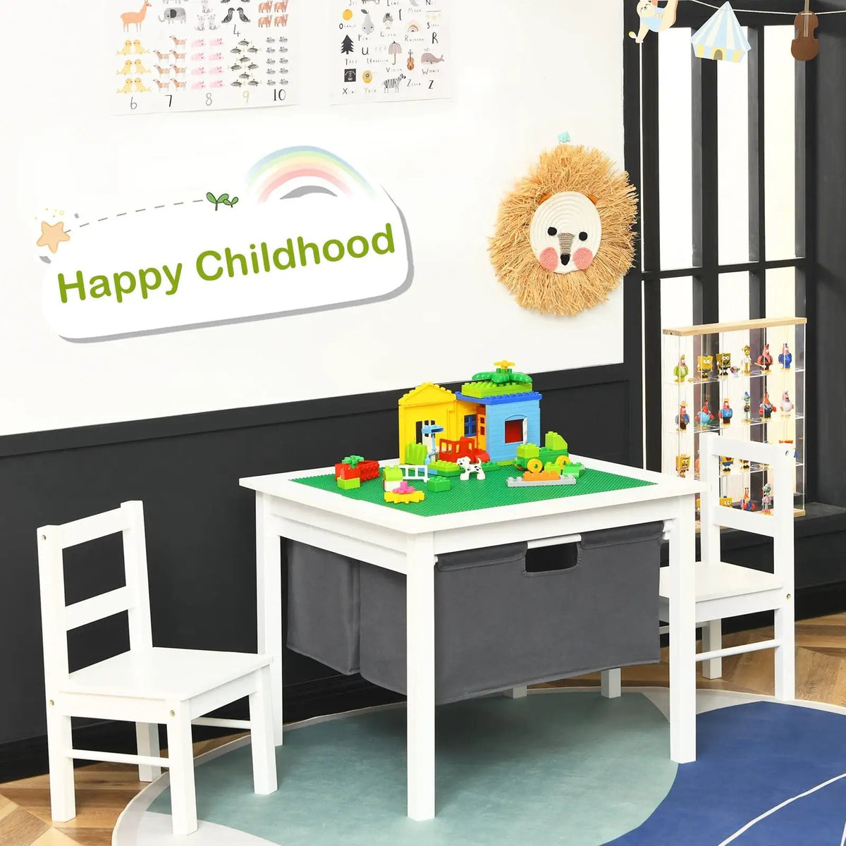 2-in-1 Kids Activity Table and 2 Chairs Set with Storage Building Block Table, photo 12 of 16
