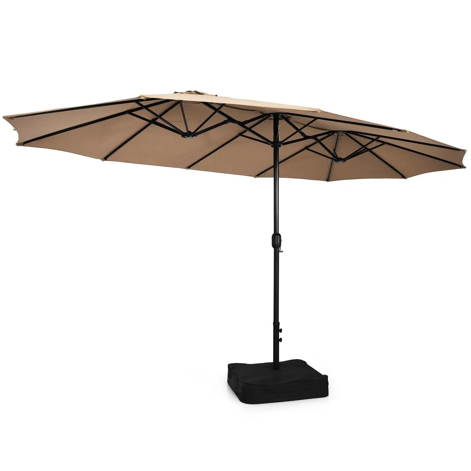 15 Feet Double-Sided Twin Patio Umbrella with Crank and Base by DirectDeals