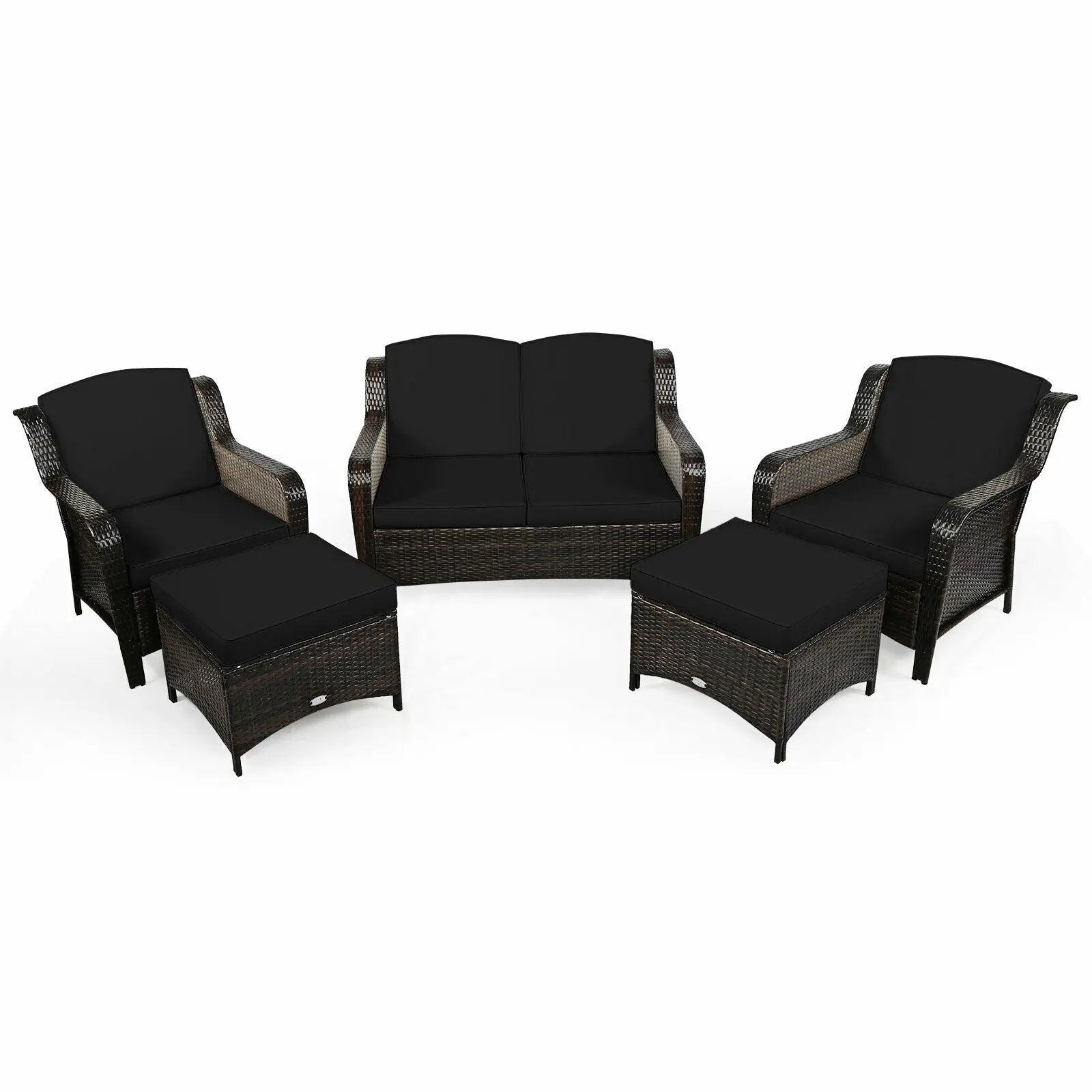 5 Pieces Patio Rattan Sofa Set with Cushion and Ottoman by DirectDeals