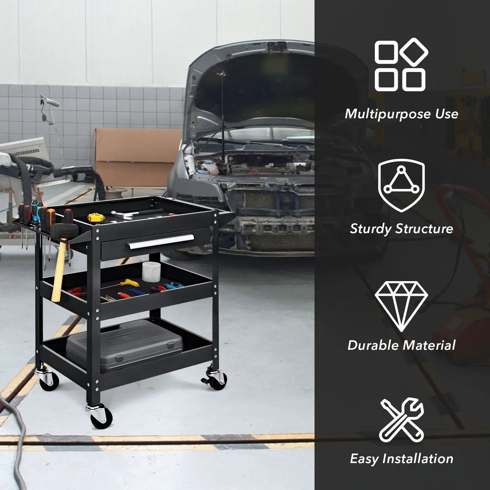 Rolling Tool Cart Mechanic Cabinet Storage ToolBox Organizer with Drawer by DirectDeals