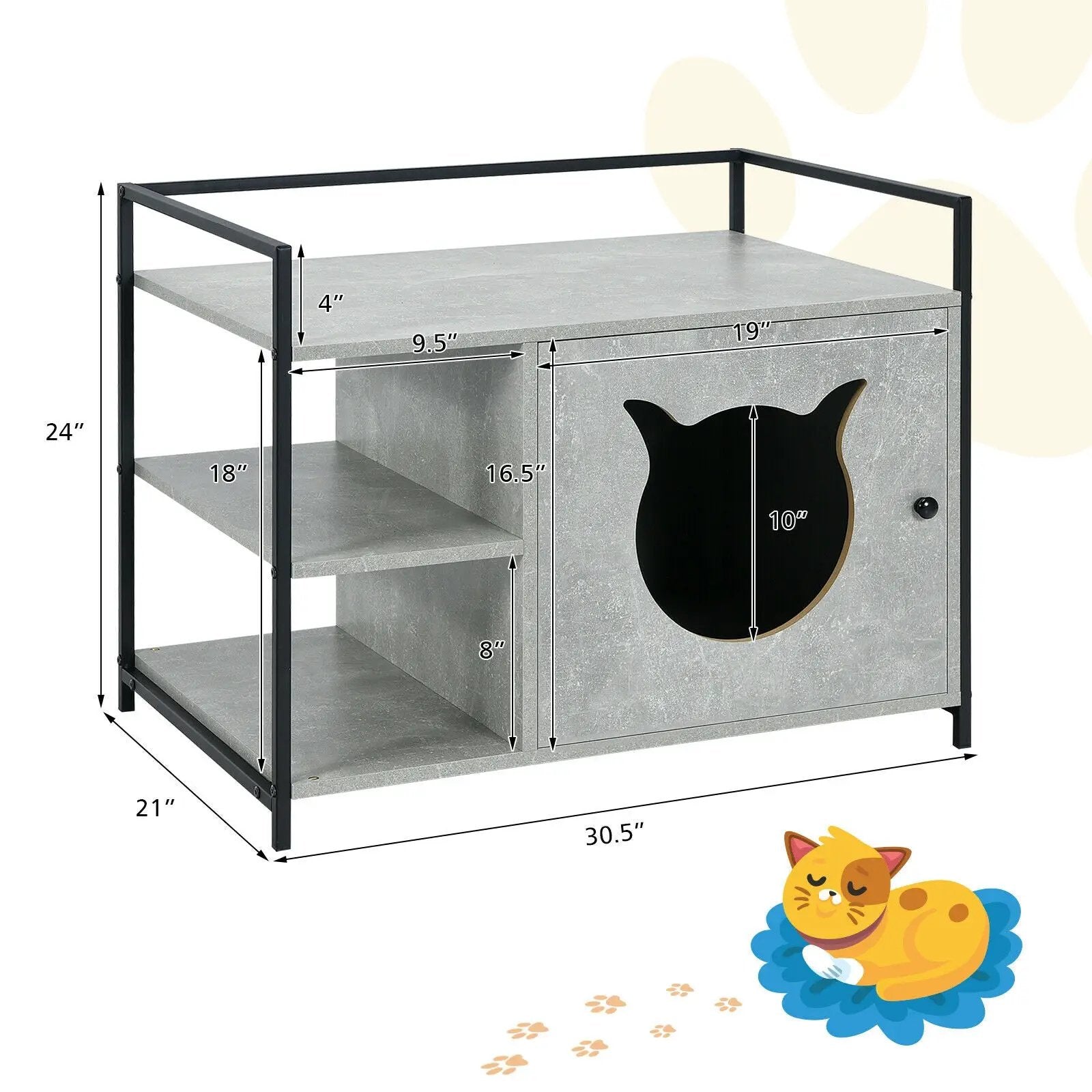 Enclosure Hidden Litter Furniture Cabinet with 2-Tier Storage Shelf by DirectDeals
