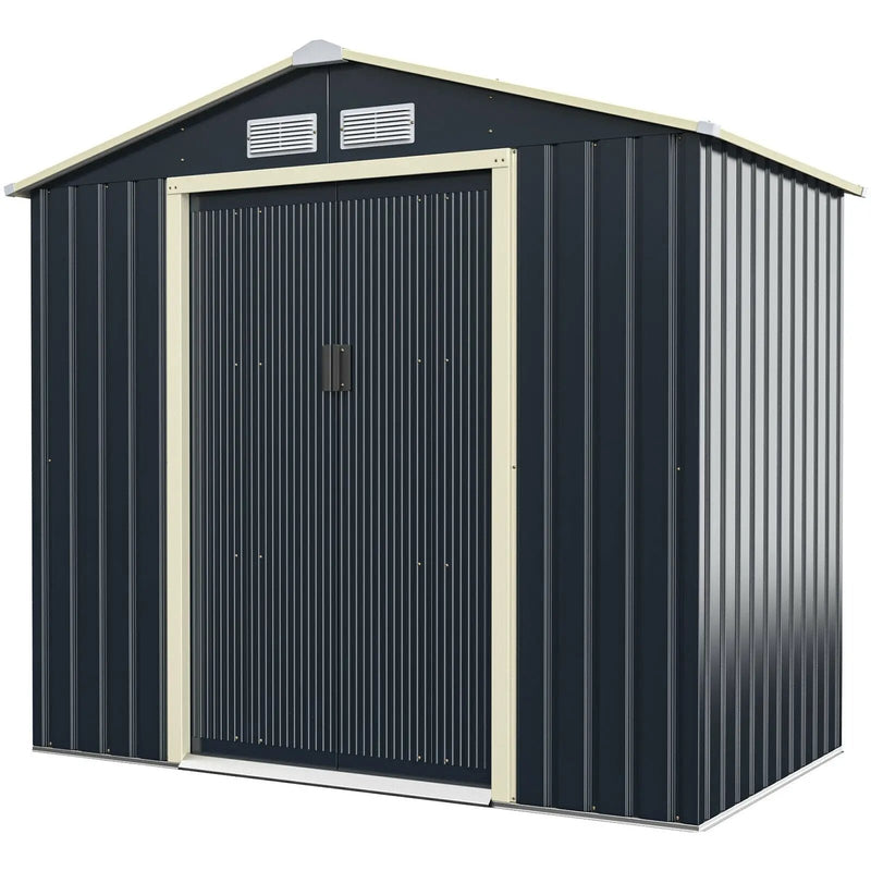 7 Feet x 4 Feet Metal Storage Shed with Sliding Double Lockable Doors-Gray by DirectDeals