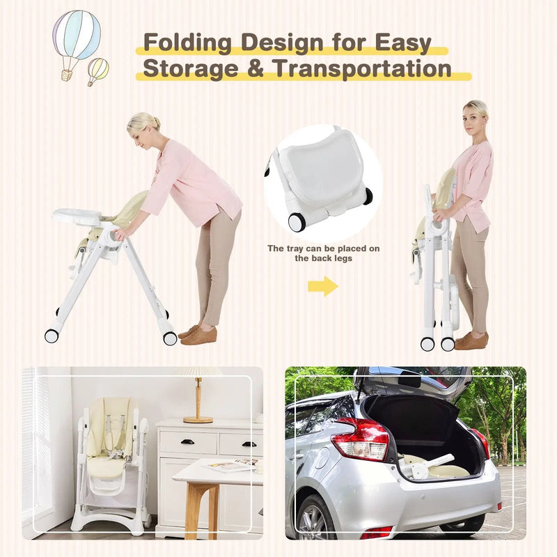 Baby Convertible Folding Adjustable High Chair with Wheel Tray Storage Basket by DirectDeals
