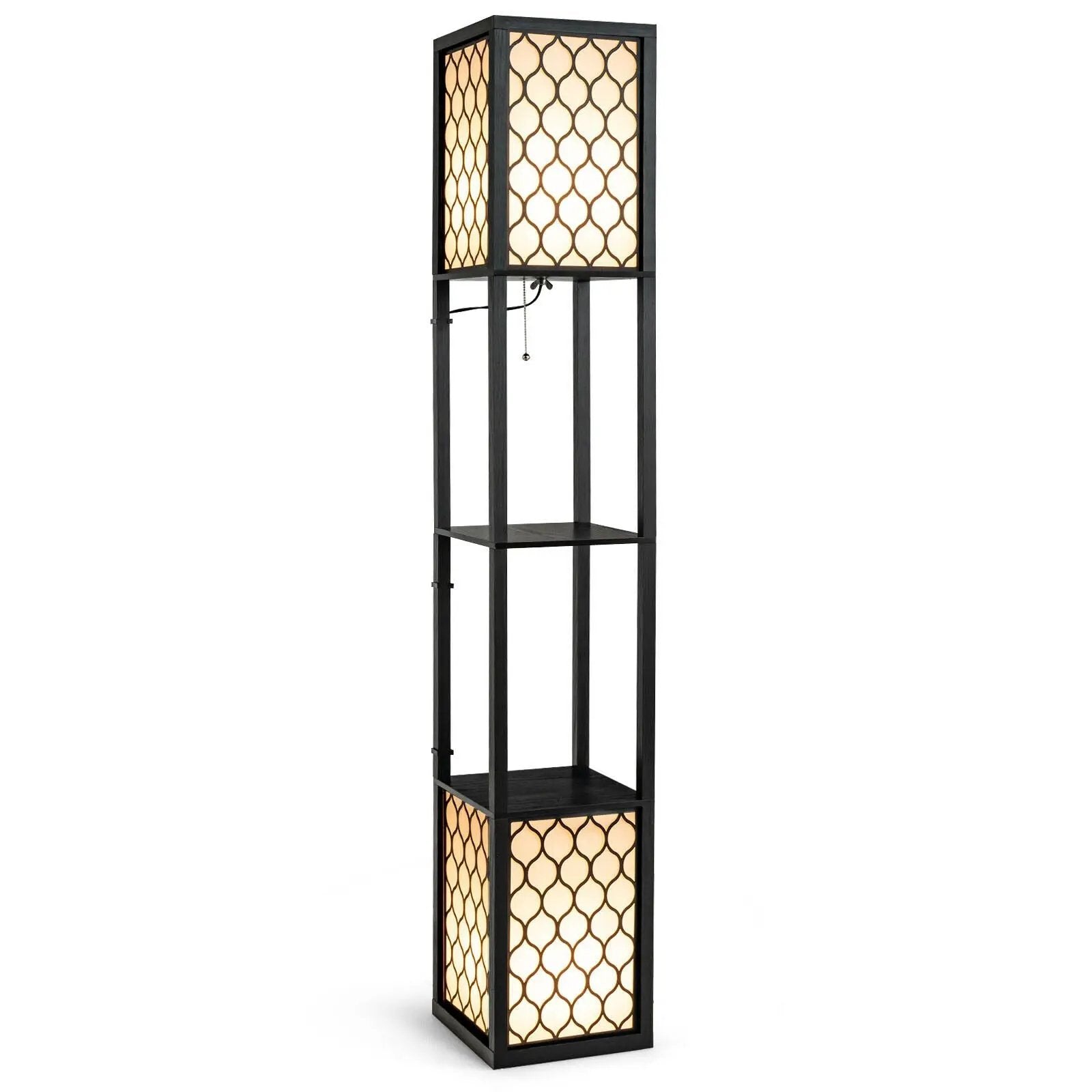 Modern Shelf Freestanding Floor Lamp with Double Lamp Pull Chain and Foot Switch by DirectDeals