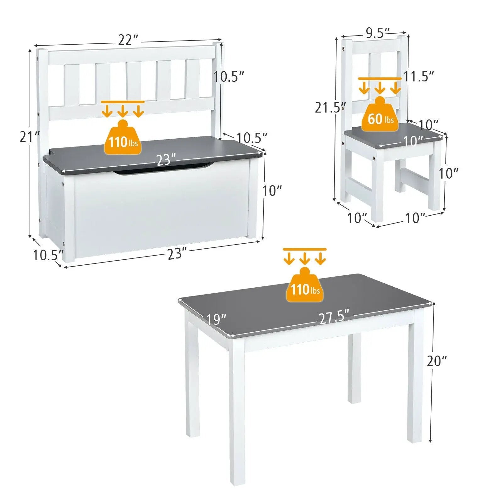 4 Pieces Kids Wooden Activity Table and Chairs Set with Storage Bench and Study Desk by DirectDeals