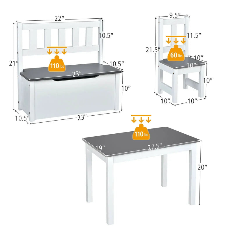 4 Pieces Kids Wooden Activity Table and Chairs Set with Storage Bench and Study Desk by DirectDeals
