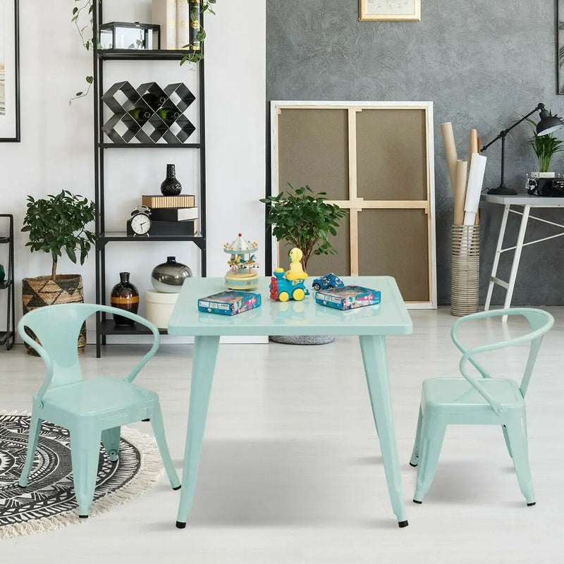 Set of 2 Steel Armchair Stackable Kids Chairs-Green by DirectDeals