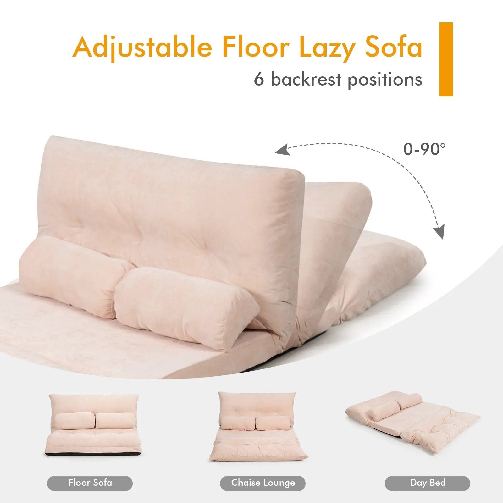6-Position Adjustable Sleeper Lounge Couch with 2 Pillows by DirectDeals