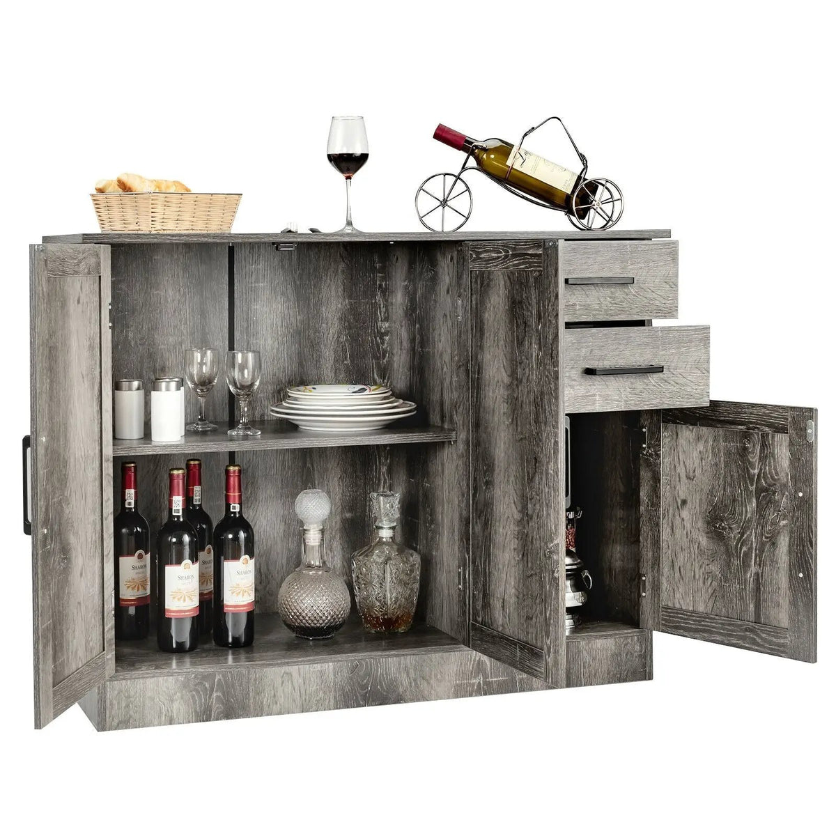 Buffet Storage Cabinet Kitchen Sideboard with 2 Drawers-Gray, photo 8 of 8