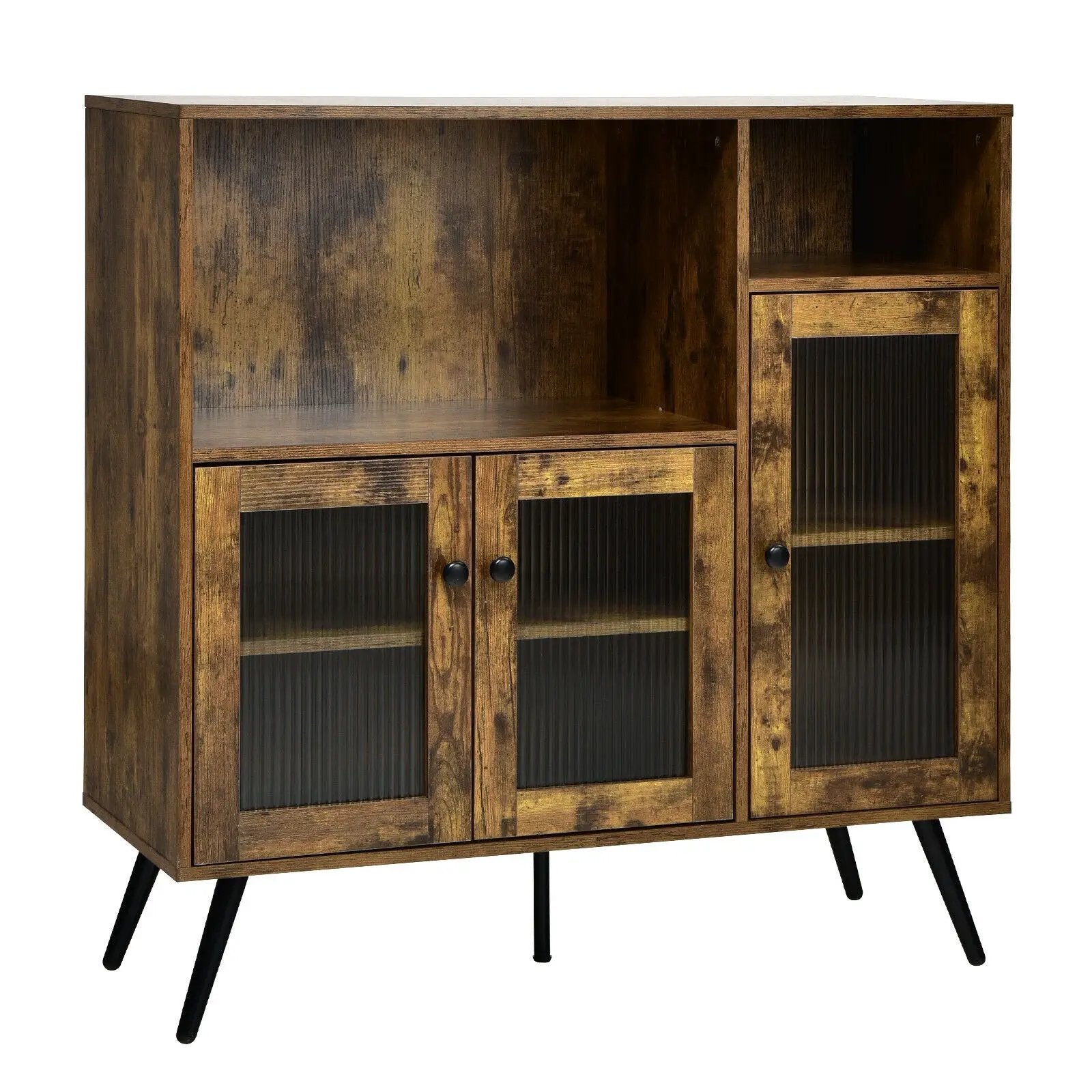 Buffet Kitchen Storage Cupboard with Glass Door and Adjustable Shelves-Rustic Brown by DirectDeals