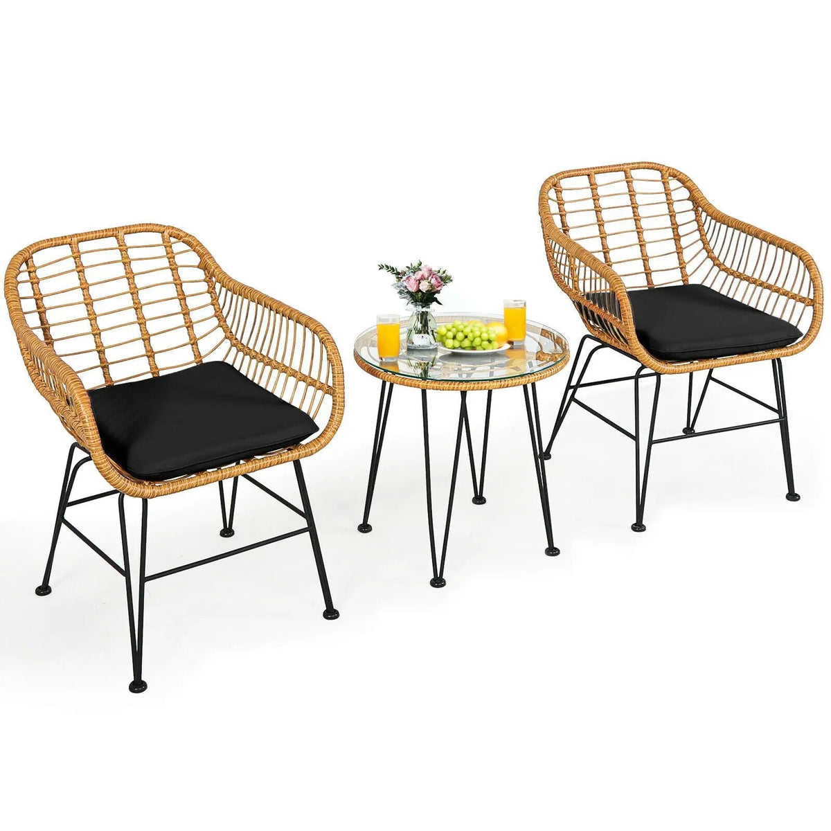 3 Pieces Rattan Furniture Set with Cushioned Chair Table, photo 6 of 13