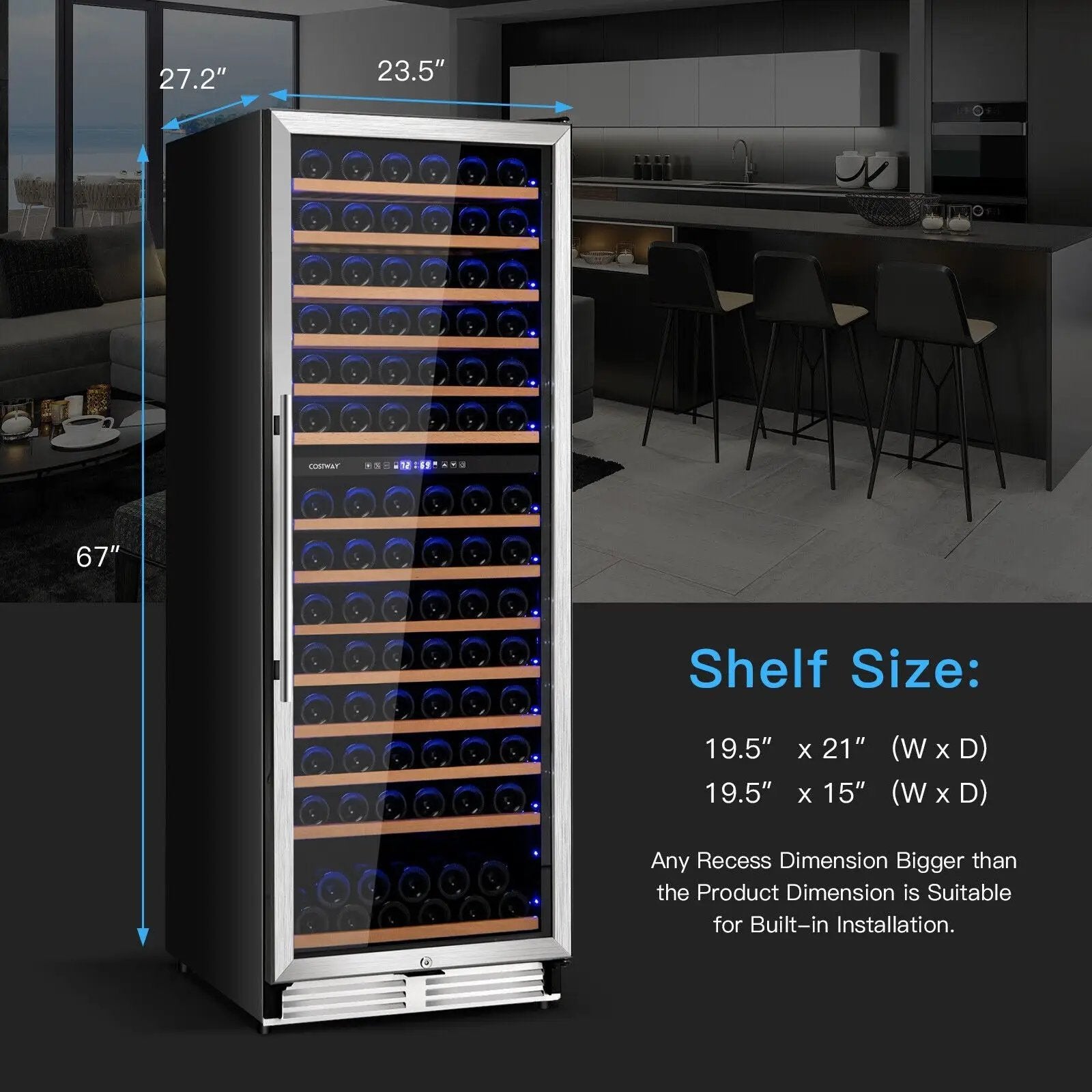 154-Bottle Freestanding Wine Cooler Refrigerator Dual Zone Wine Cellar with Dual Temperature Control-Silver by DirectDeals