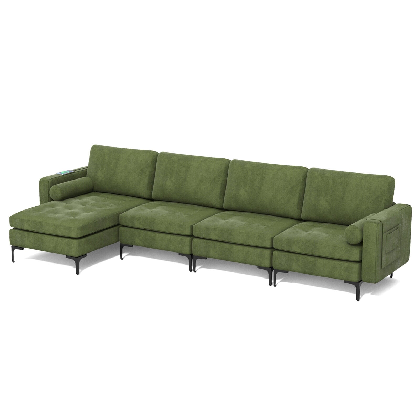 Modular L-shaped 4-Seat Sectional Sofa with Reversible Chaise and 2 USB Socket by DirectDeals