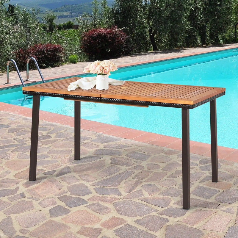 55 Inch Patio Acacia Dining Table with Umbrella Hole by DirectDeals