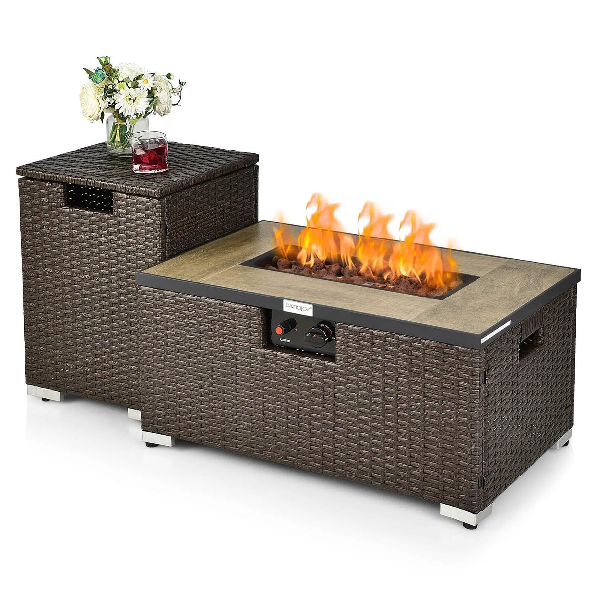 32 x 20 Inch Propane Rattan Fire Pit Table Set with Side Table Tank and Cover, photo 21 of 24