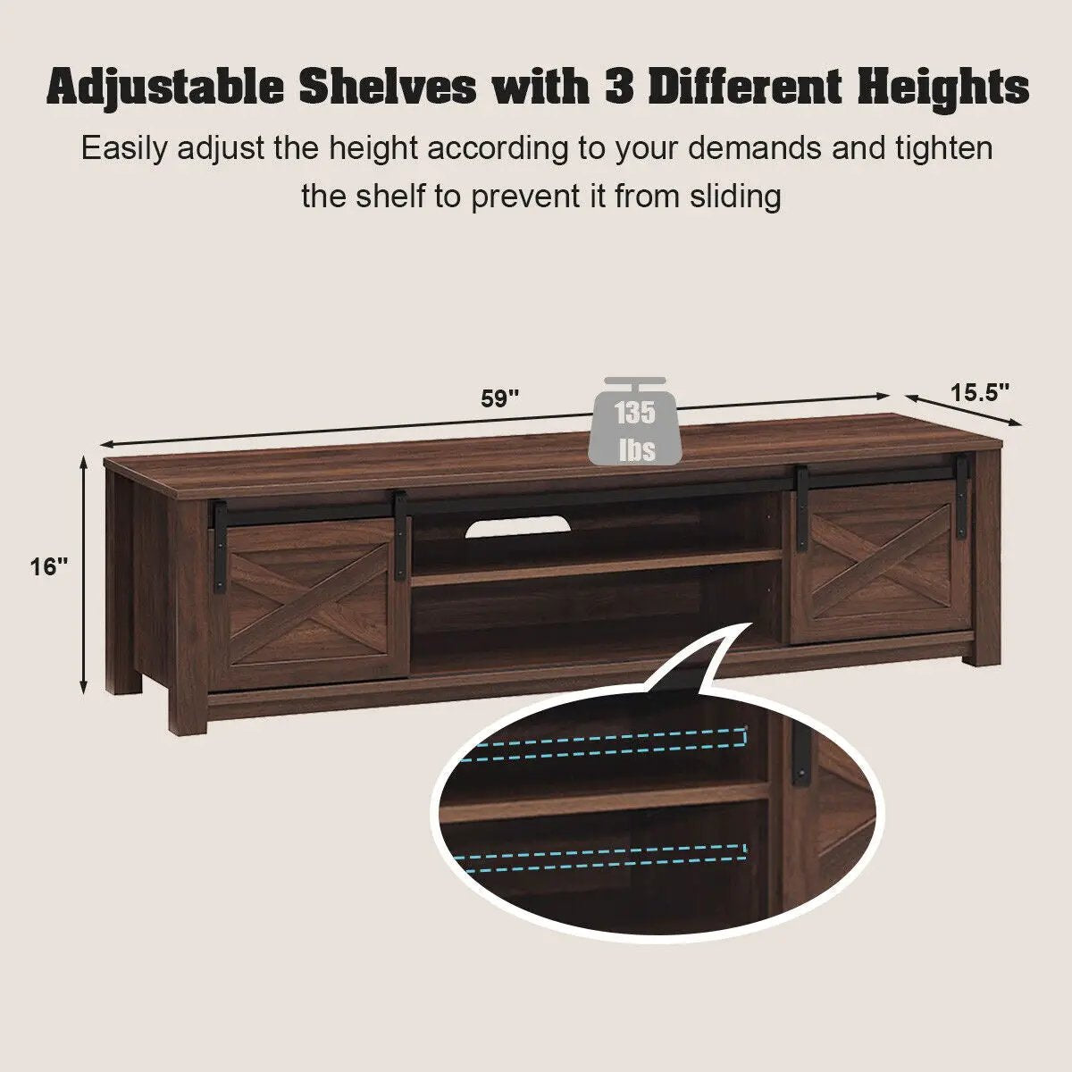 65 Inch Flat Sliding Barn Door TV Stand, photo 8 of 16