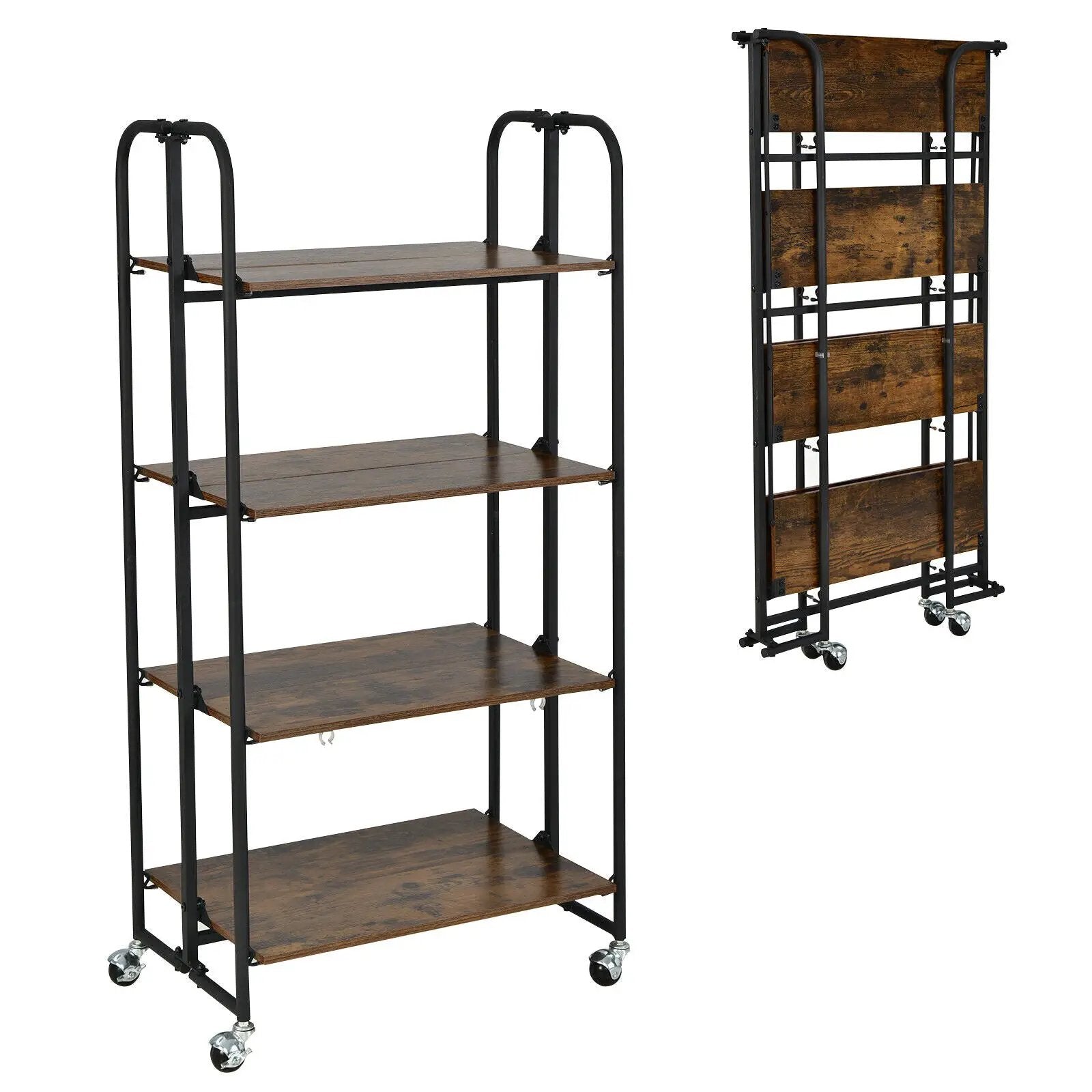 Foldable Rolling Cart with Storage Shelves for Kitchen-4-Tier by DirectDeals