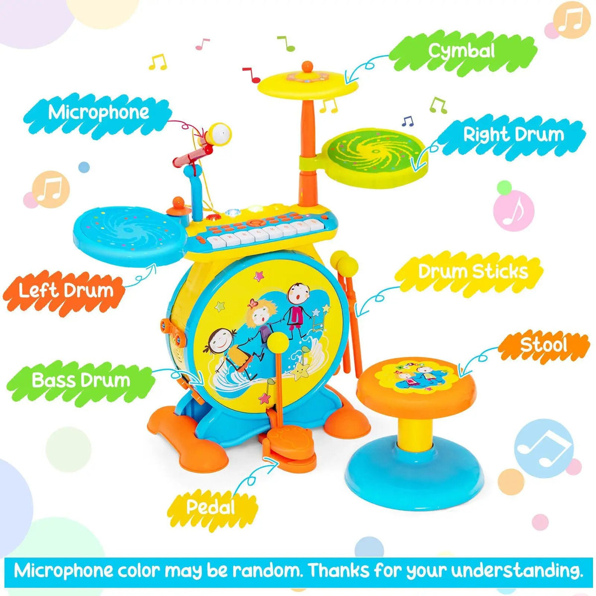 2-in-1 Kids Electronic Drum and Keyboard Set with Stool, photo 13 of 16