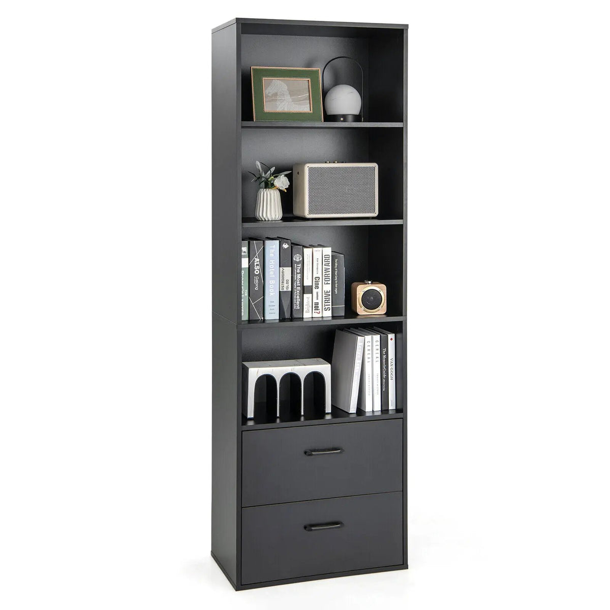 6-Tier Tall Freestanding Bookshelf with 4 Open Shelves and 2 Drawers, photo 9 of 9