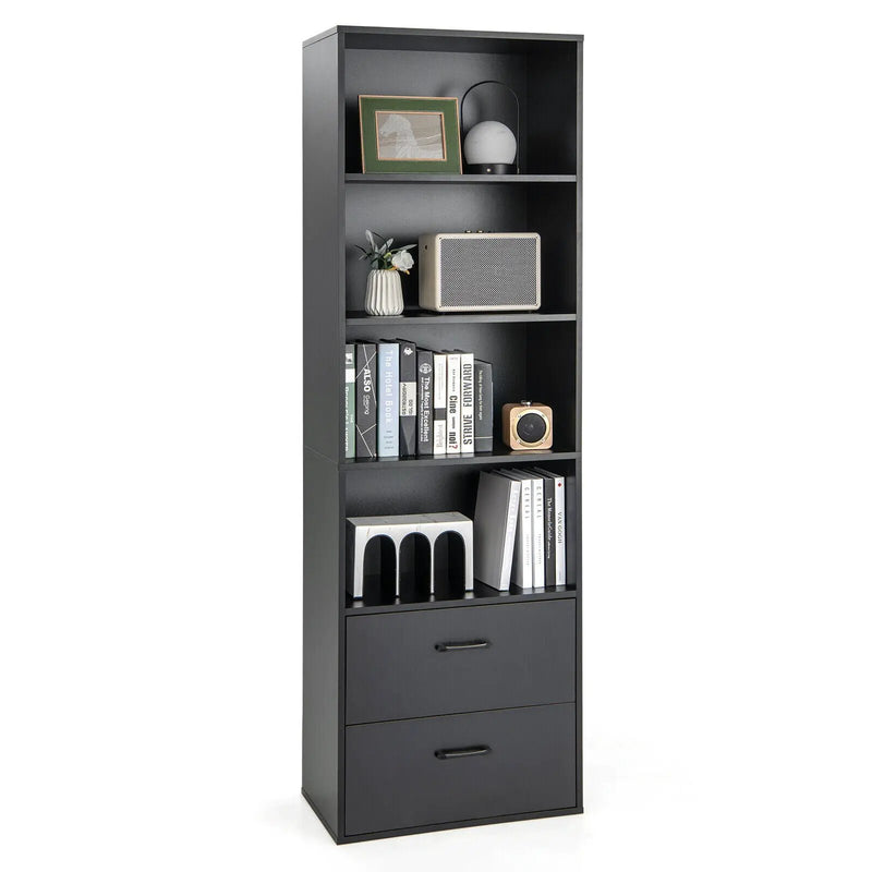 6-Tier Tall Freestanding Bookshelf with 4 Open Shelves and 2 Drawers by DirectDeals