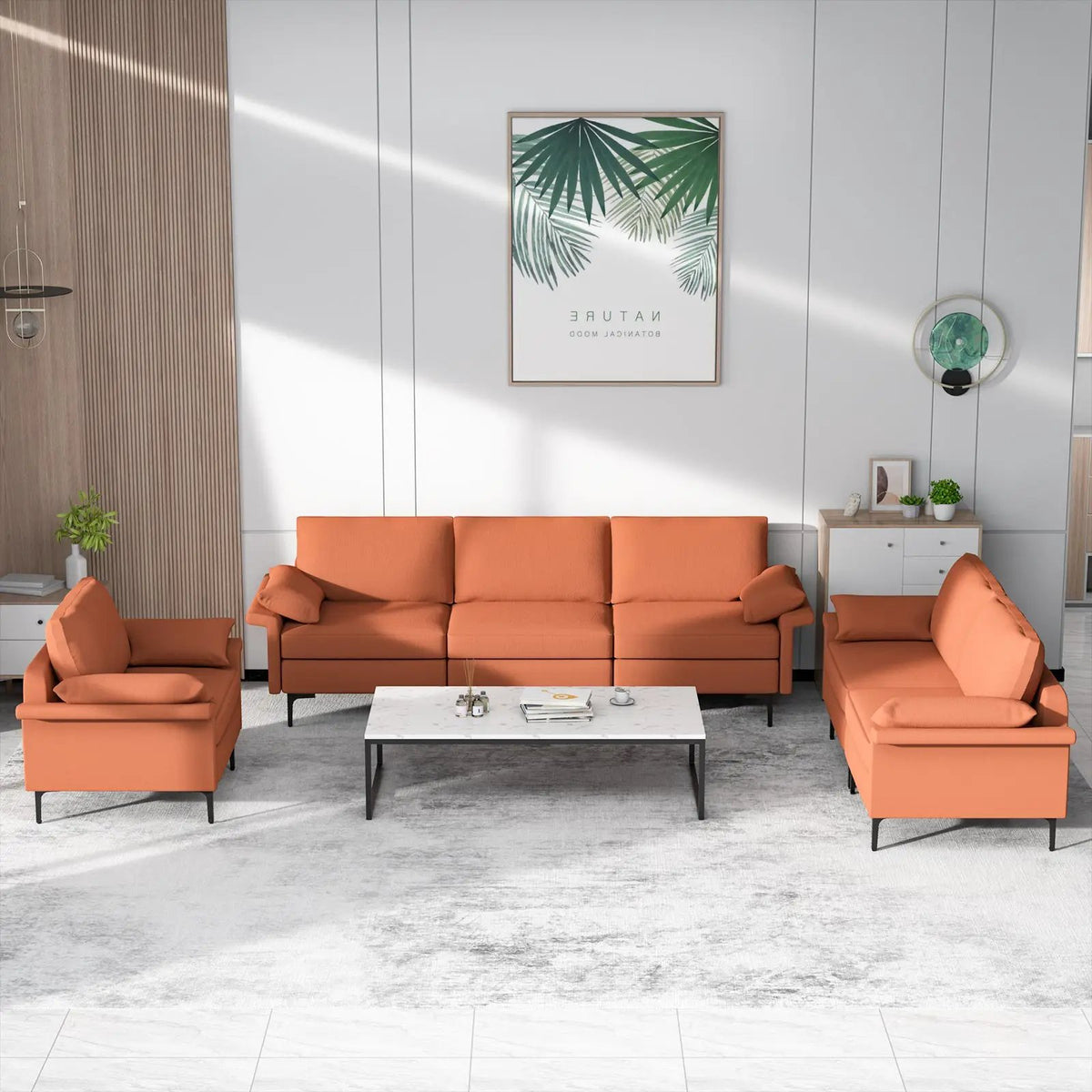 Large 3-Seat Sofa Sectional with Metal Legs and 2 USB Ports for 3-4 people, photo 2 of 11