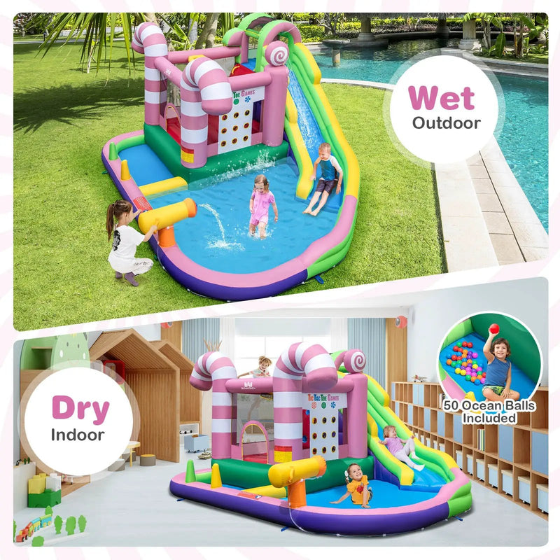 9-in-1 Inflatable Sweet Candy Water Slide Park with 680W Blower by DirectDeals