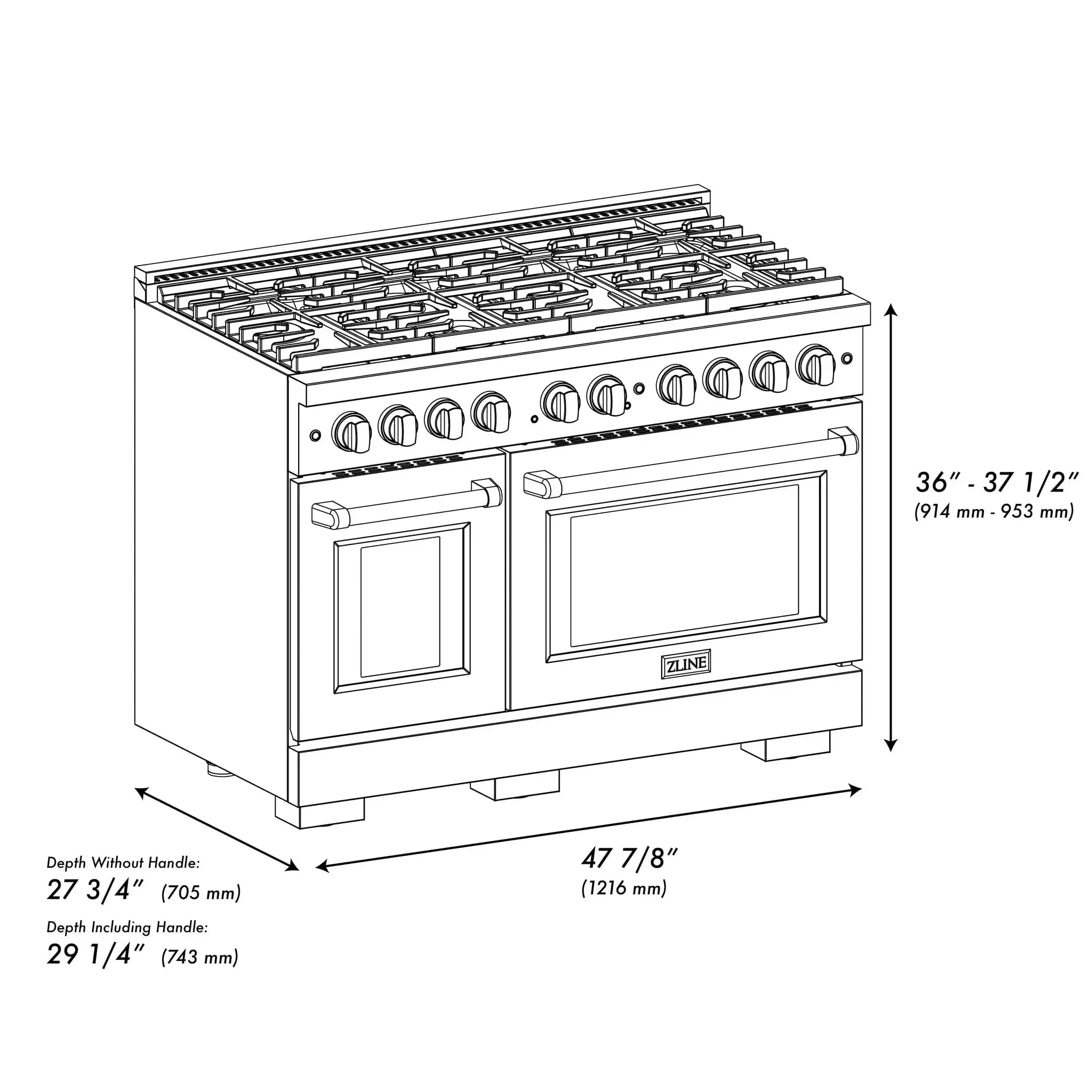 ZLINE 48"Paramount Dual Fuel Range DuraSnow® Gold SDRSZ-48-G by Farmhouse Kitchen and Bath