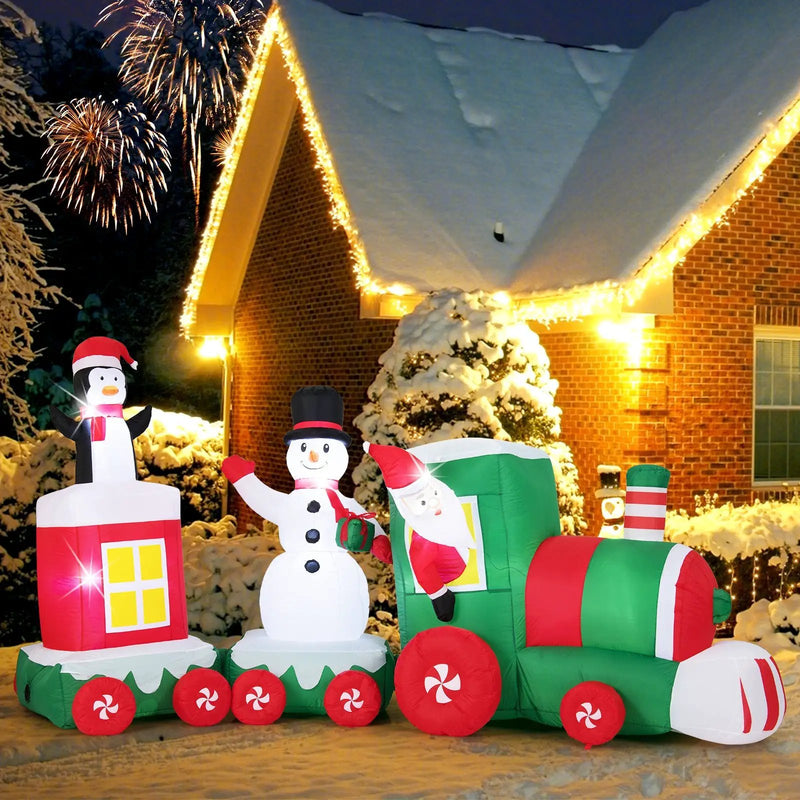 11.5 FT Christmas Inflatables Train Blow Up Santa Claus Driving Train by DirectDeals