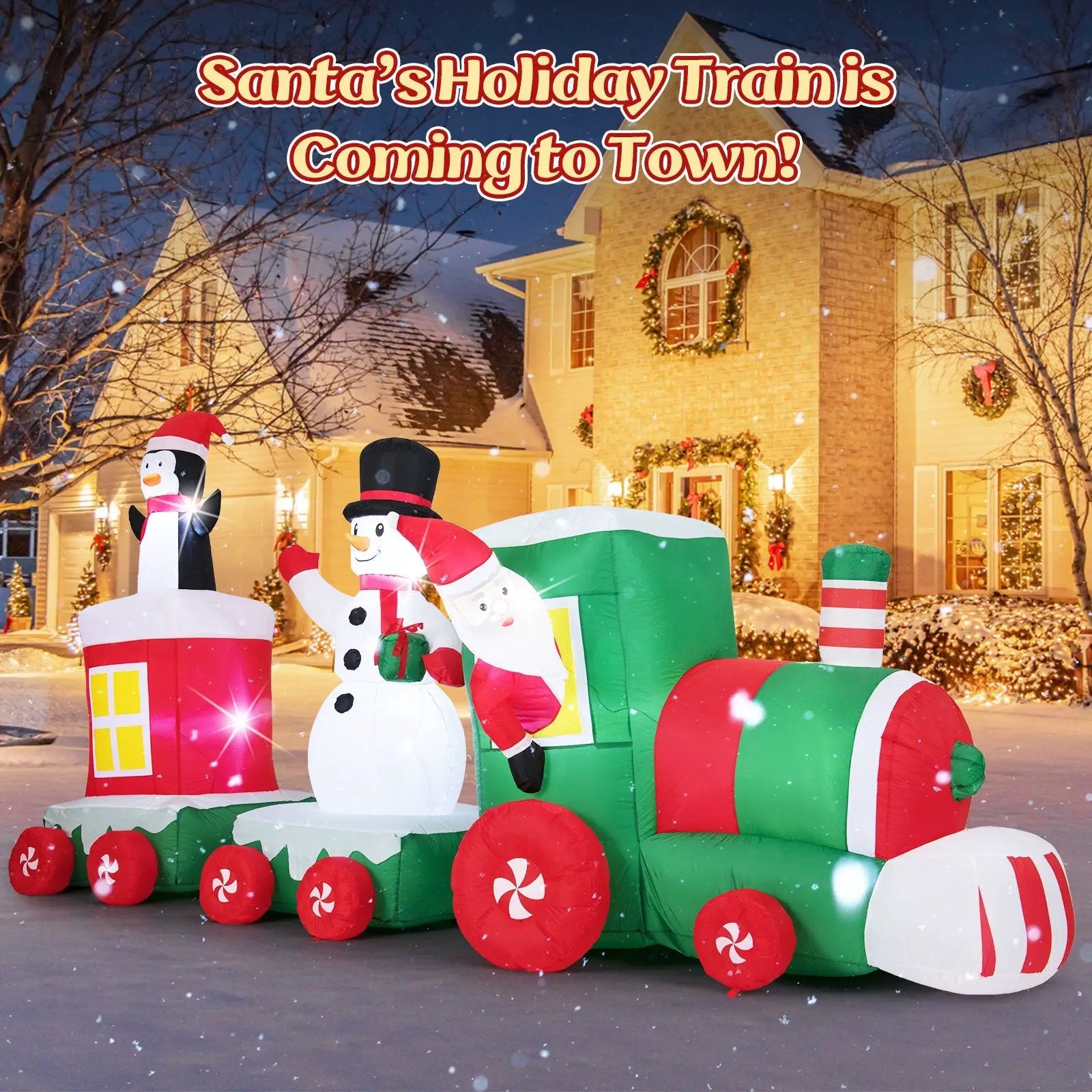 11.5 FT Christmas Inflatables Train Blow Up Santa Claus Driving Train by DirectDeals