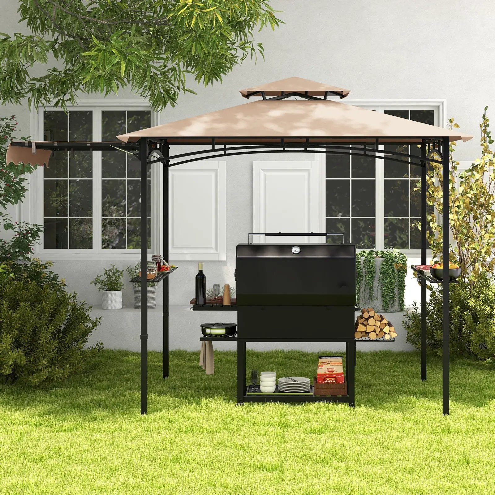 11 x 5 FT Grill Gazebo with Side Awning and Double-Tiered Top by DirectDeals