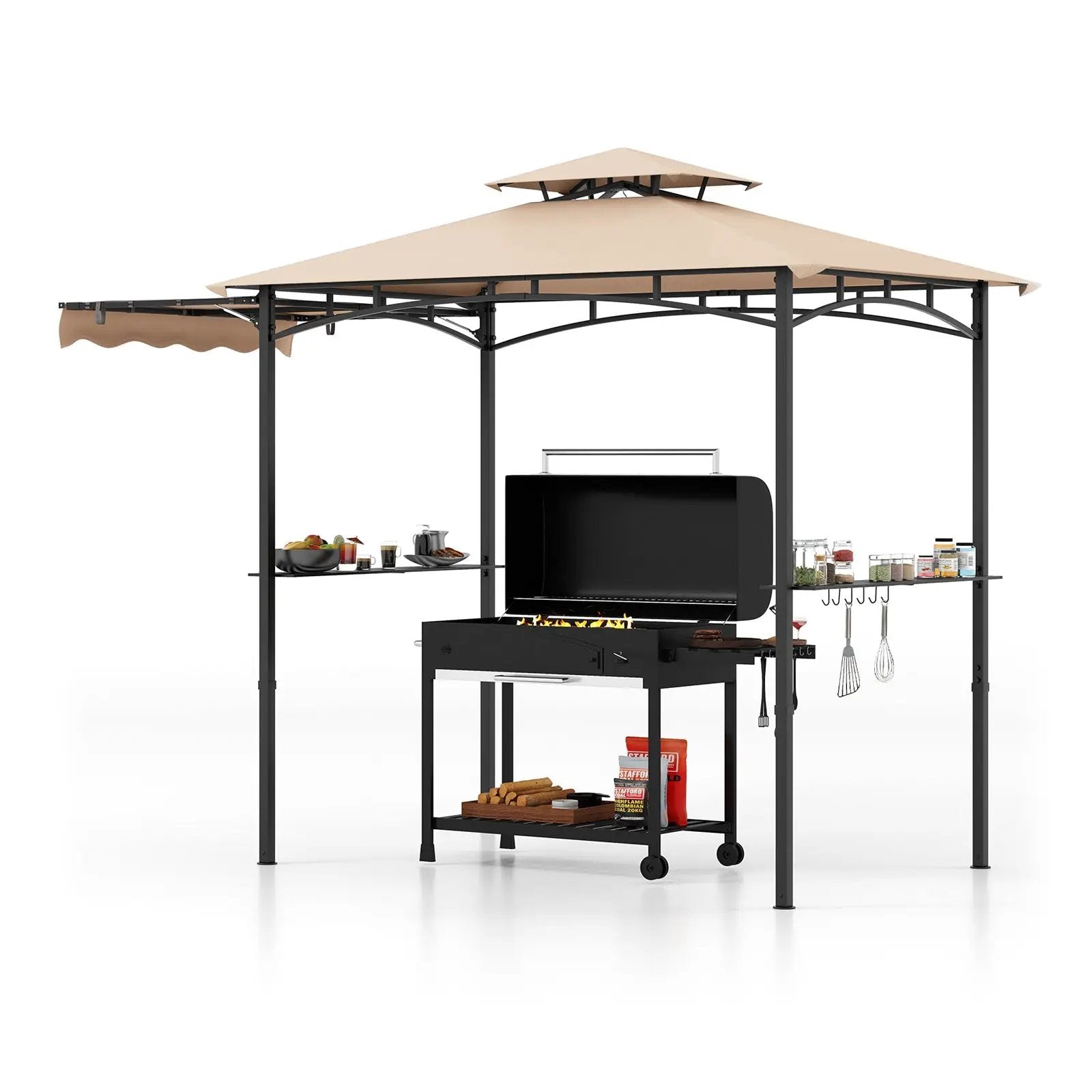 11 x 5 FT Grill Gazebo with Side Awning and Double-Tiered Top by DirectDeals