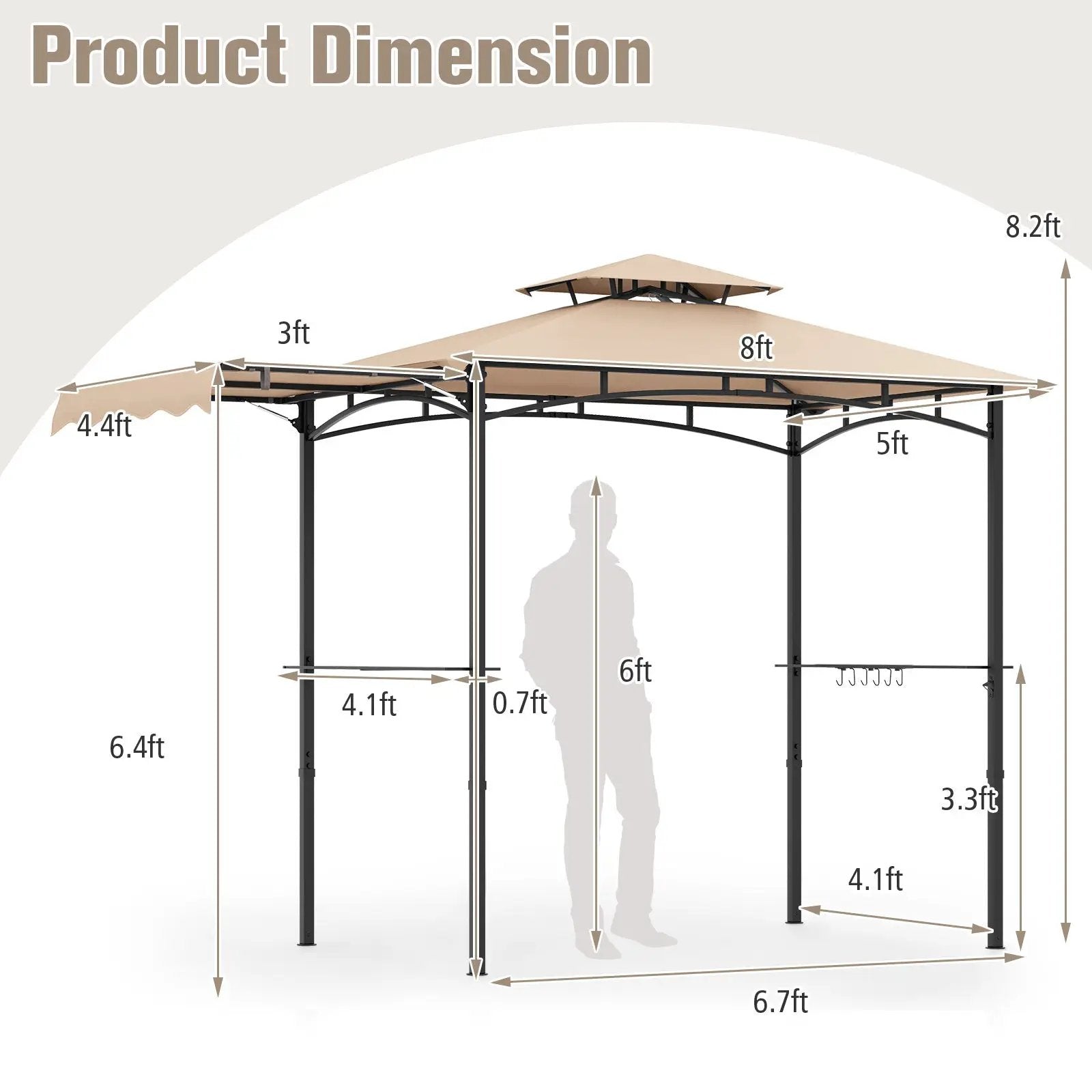 11 x 5 FT Grill Gazebo with Side Awning and Double-Tiered Top by DirectDeals
