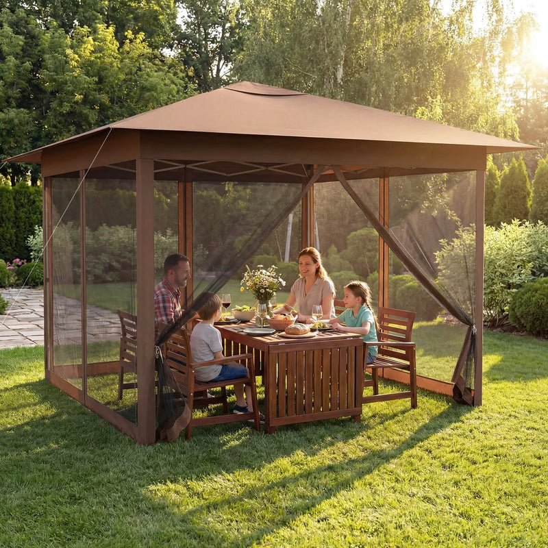 11.5 x 11.5 FT Pop-up Canopy Instant One-Person Setup with Mesh Screen Netting by DirectDeals