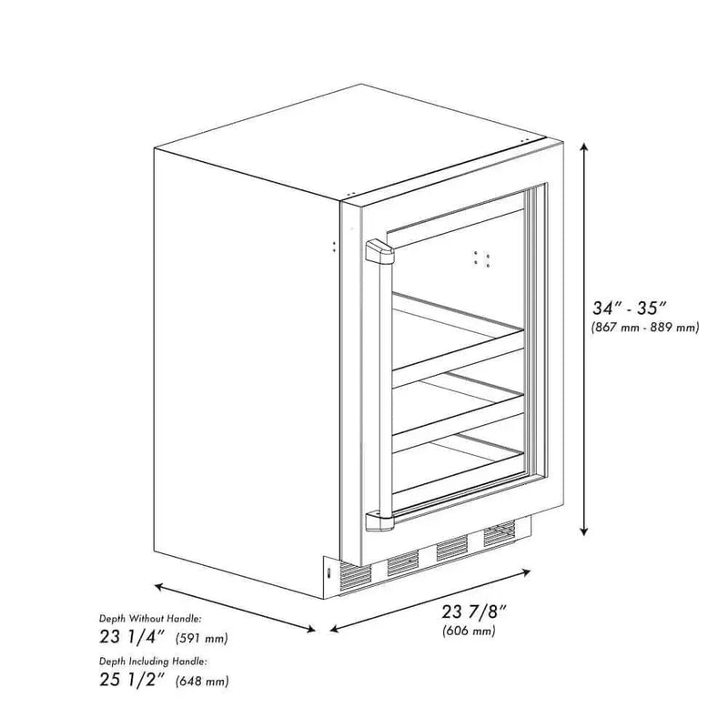ZLINE 24" Touchstone 151 Can Beverage Fridge White Matte Glass Door Polished Gold Handle RBSOZ-WM-24-G by Farmhouse Kitchen and Bath