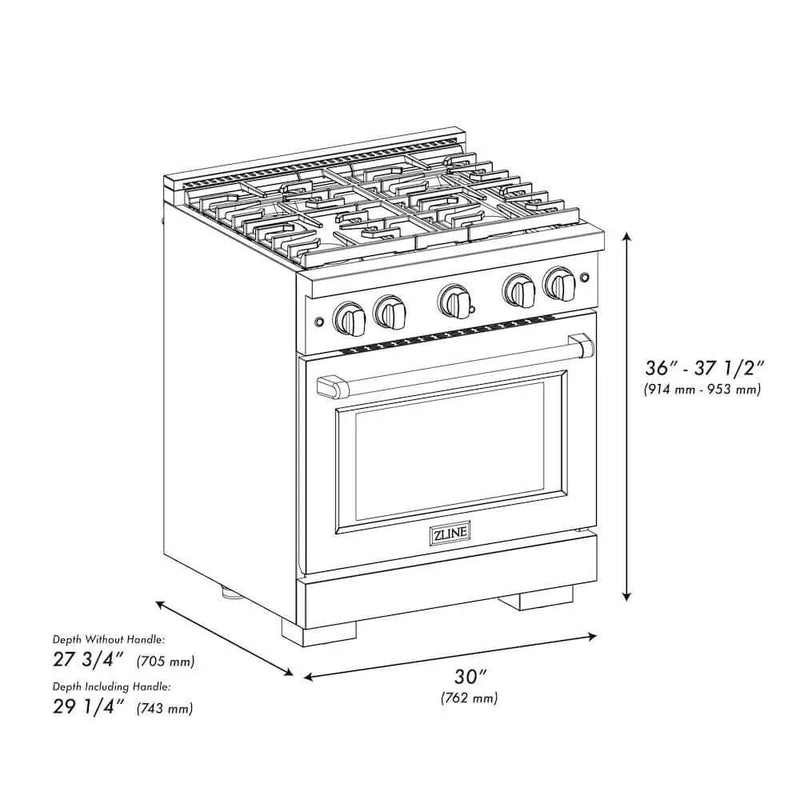 ZLINE 30 in.Gas Range, Convection Gas Oven, Black Stainless Steel, SGRB-30 by Farmhouse Kitchen and Bath