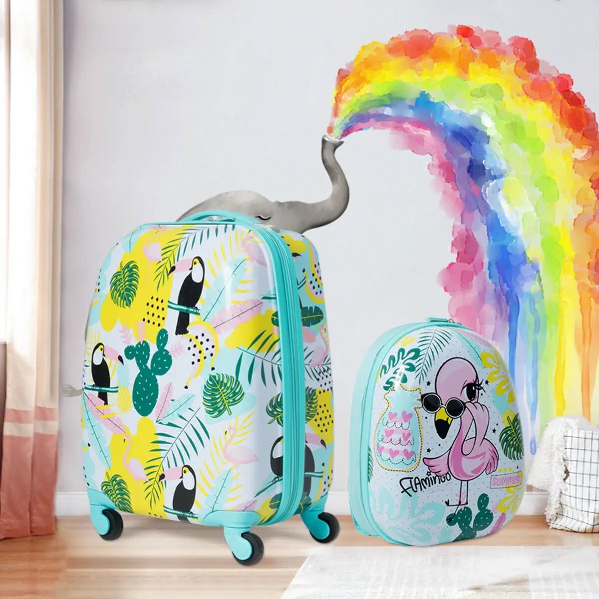 2 Pieces Kid's Luggage Set 12-inch Backpack and 16-inch Rolling Suitcase Travel by DirectDeals