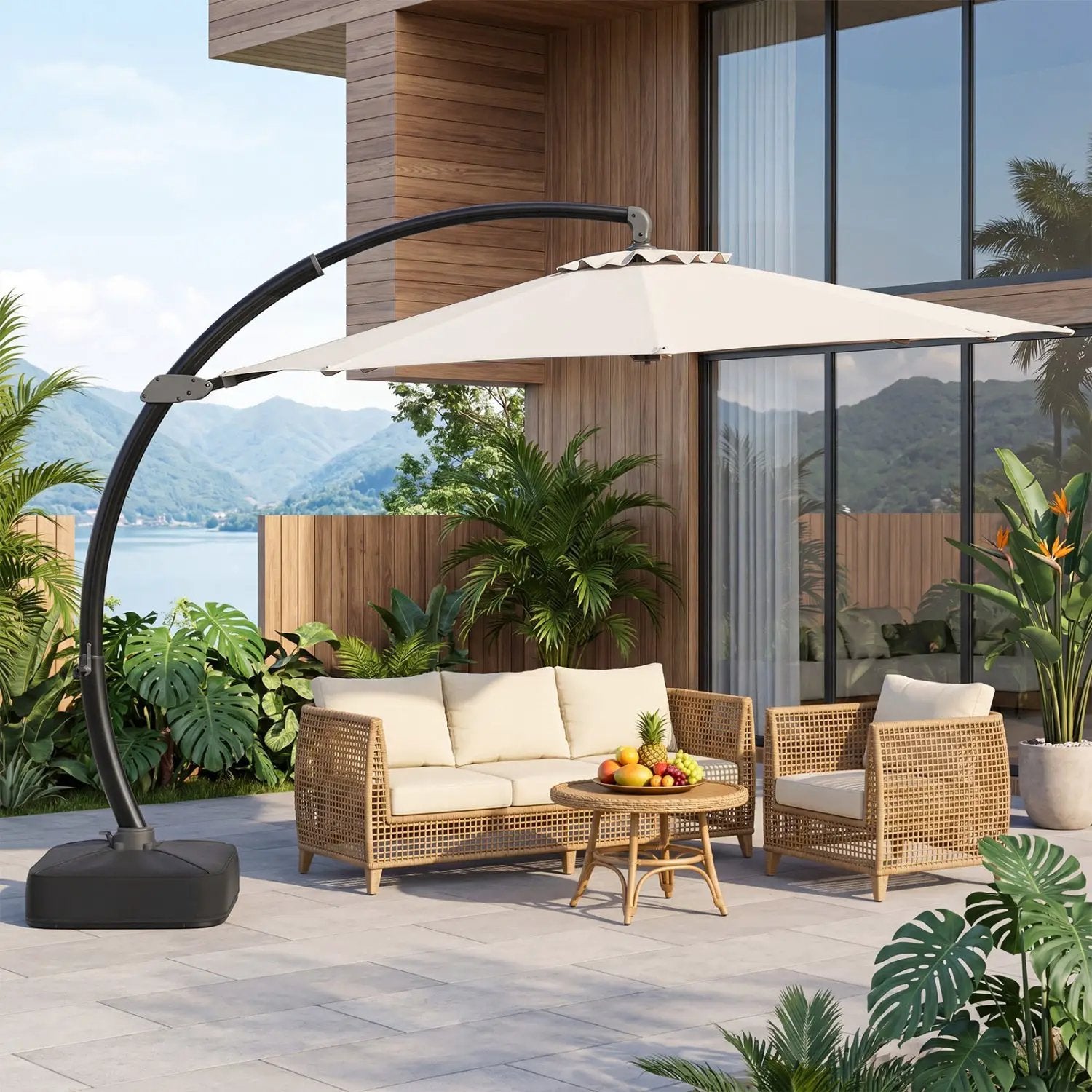 11 FT Cantilever Patio Umbrella with Base and 360° Rotation by DirectDeals