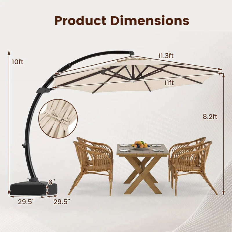 11 FT Cantilever Patio Umbrella with Base and 360° Rotation by DirectDeals