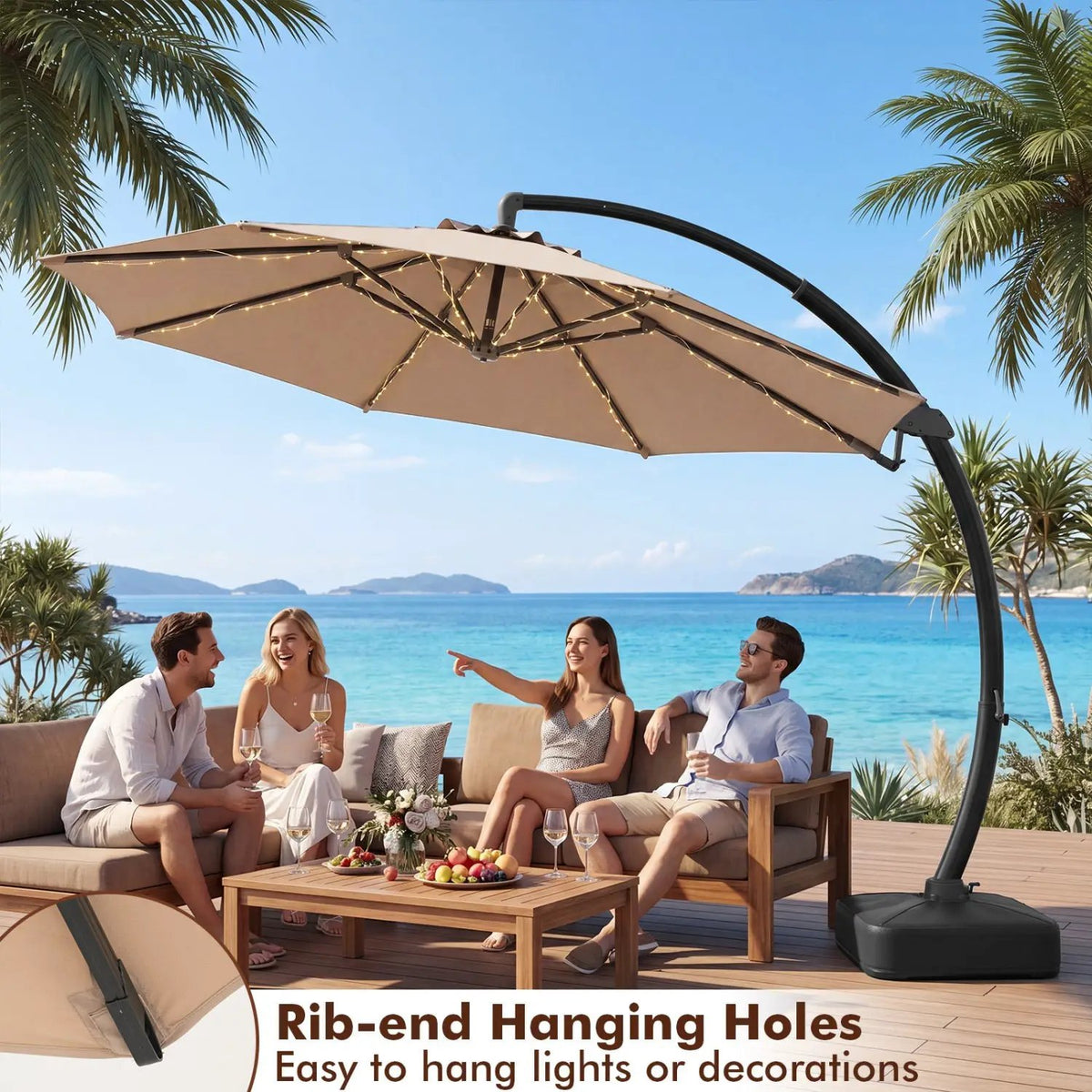 11 FT Cantilever Patio Umbrella with Base and 360° Rotation, photo 14 of 32