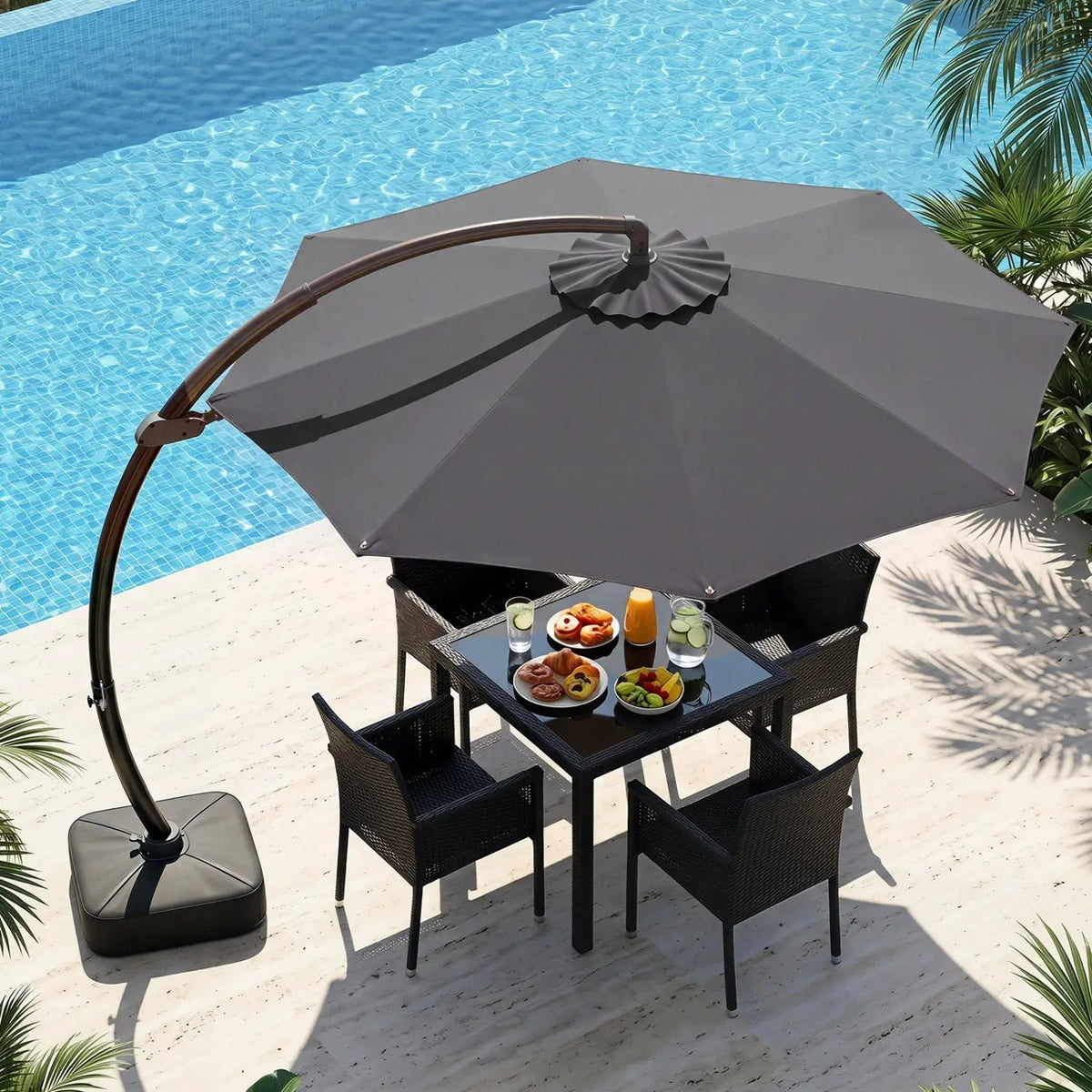 11 FT Cantilever Patio Umbrella with Base and 360° Rotation, photo 18 of 32