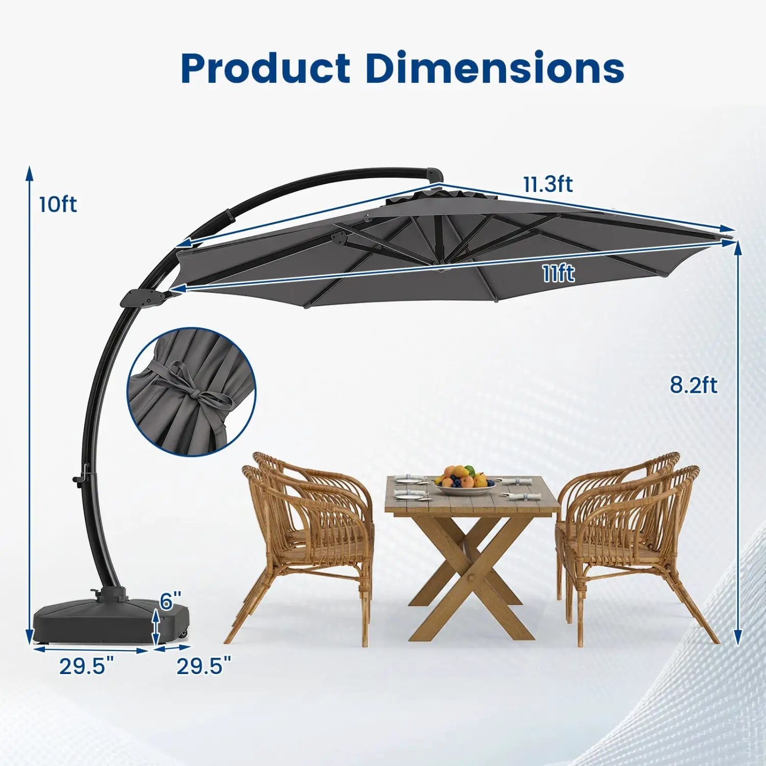 11 FT Cantilever Patio Umbrella with Base and 360° Rotation by DirectDeals