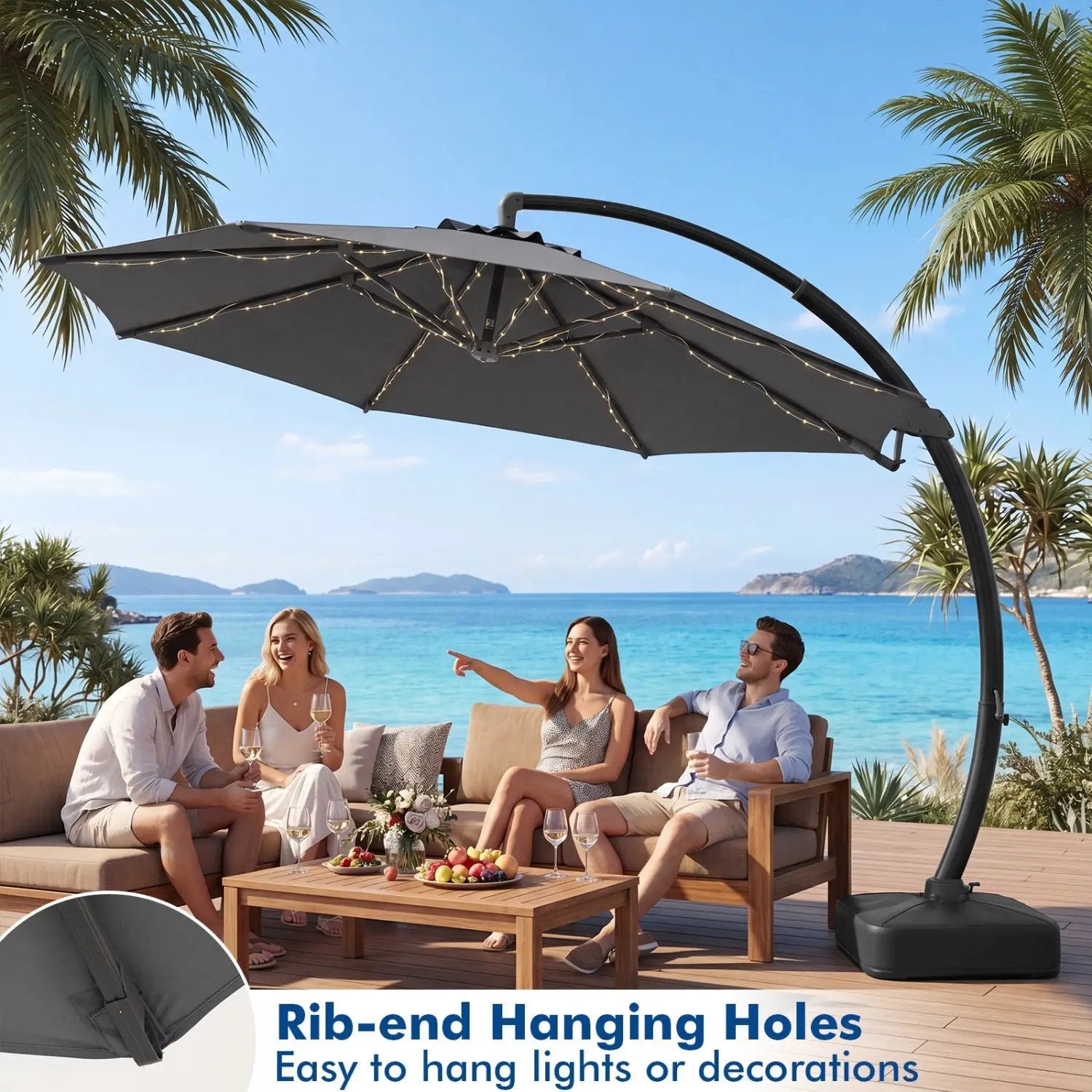 11 FT Cantilever Patio Umbrella with Base and 360° Rotation by DirectDeals