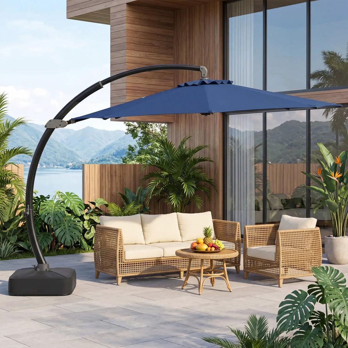 11 FT Cantilever Patio Umbrella with Base and 360° Rotation, photo 25 of 32